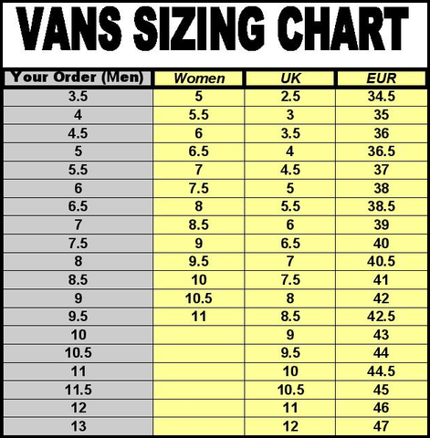 vans authentic size guide