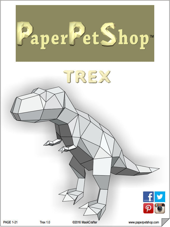 Trex 3d Papercraft Template Diy Paper Pet Dinosaur Printable Tyrannosaurus Rex Pdf Boys Gift