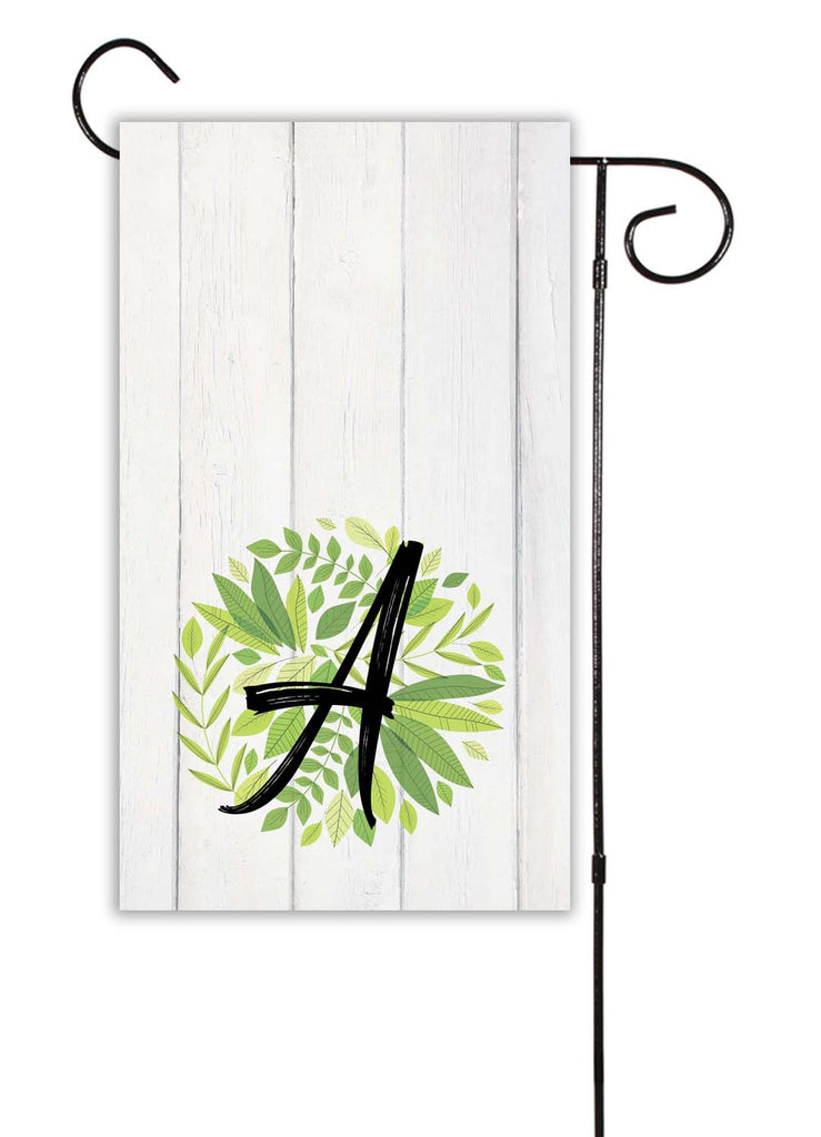Rustic Wood And Green Leaves Initial Garden Flag Shut The Front