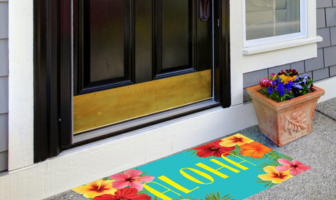 Aloha Welcome Mat Shut The Front Door By Unique Textile Printing