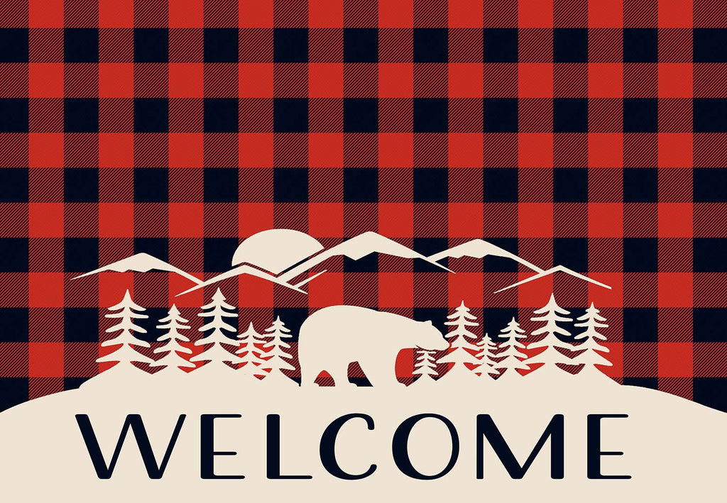 Buffalo Red Black Check With Bear Welcome Mat Shut The Front