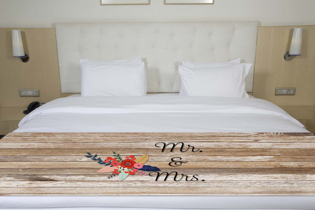 Rustic Wood Mr Mrs Floral Bed Runner