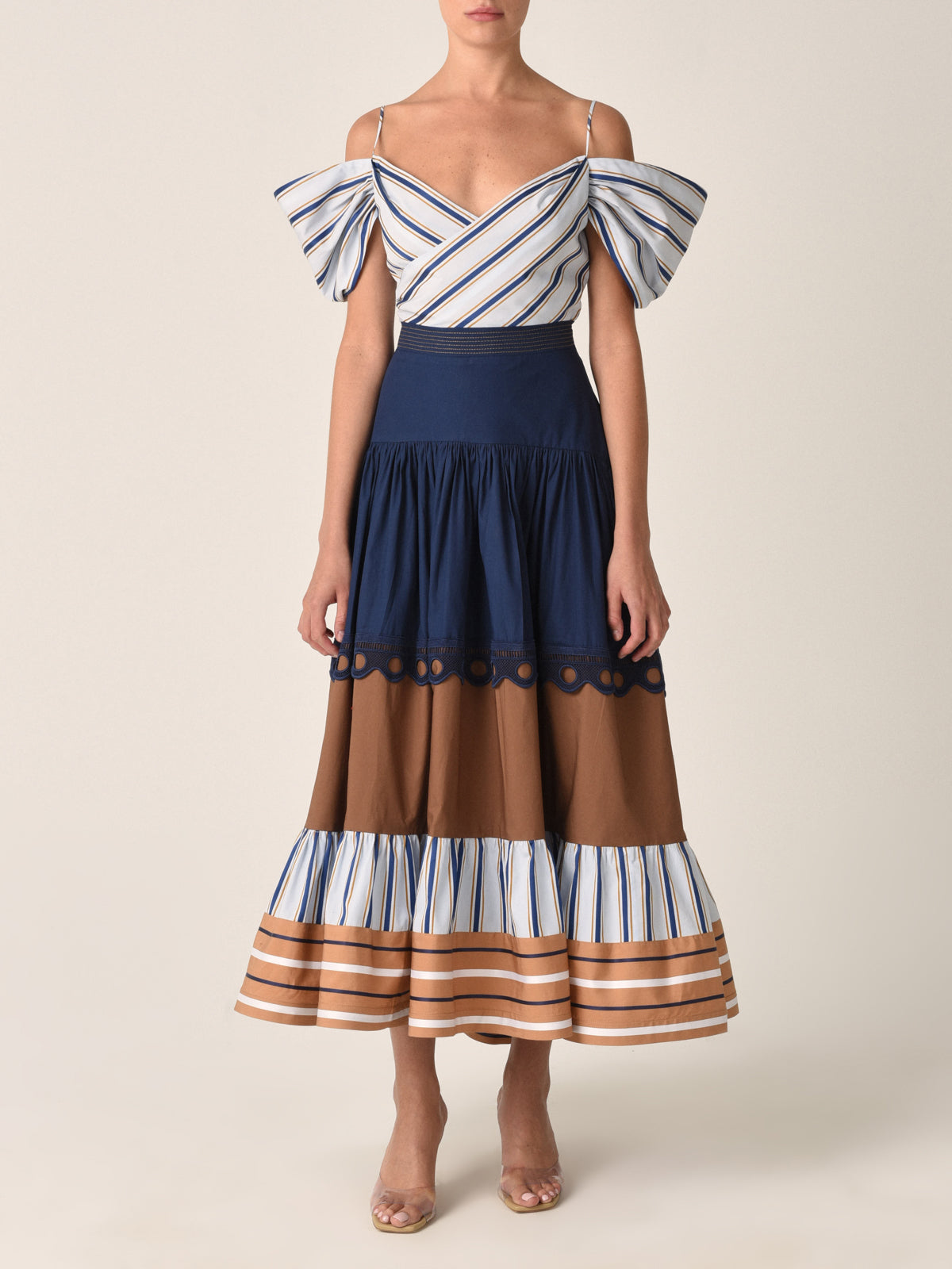 Justine Skirt Camel Navy Stripes