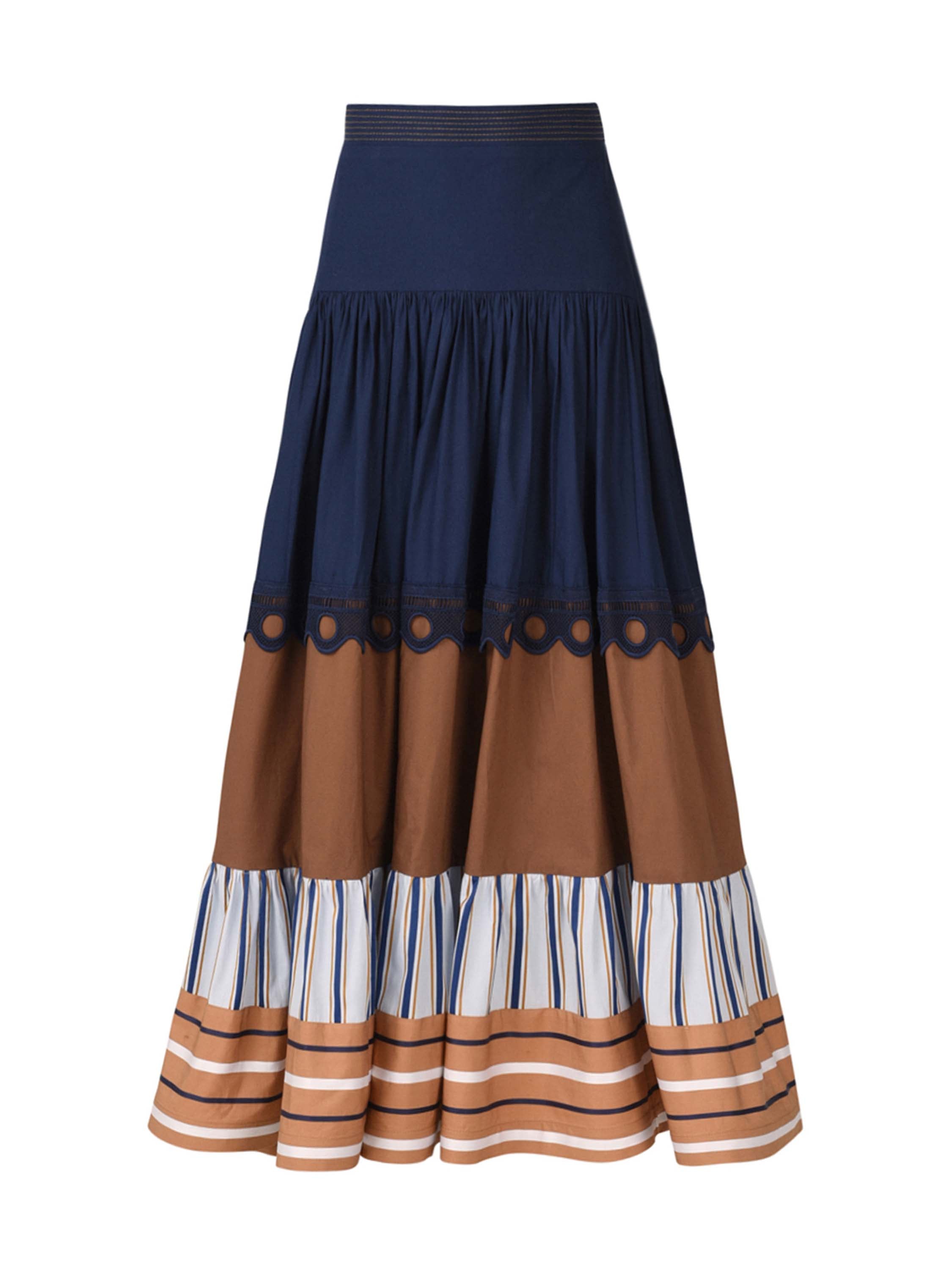 Justine Skirt Camel Navy Stripes