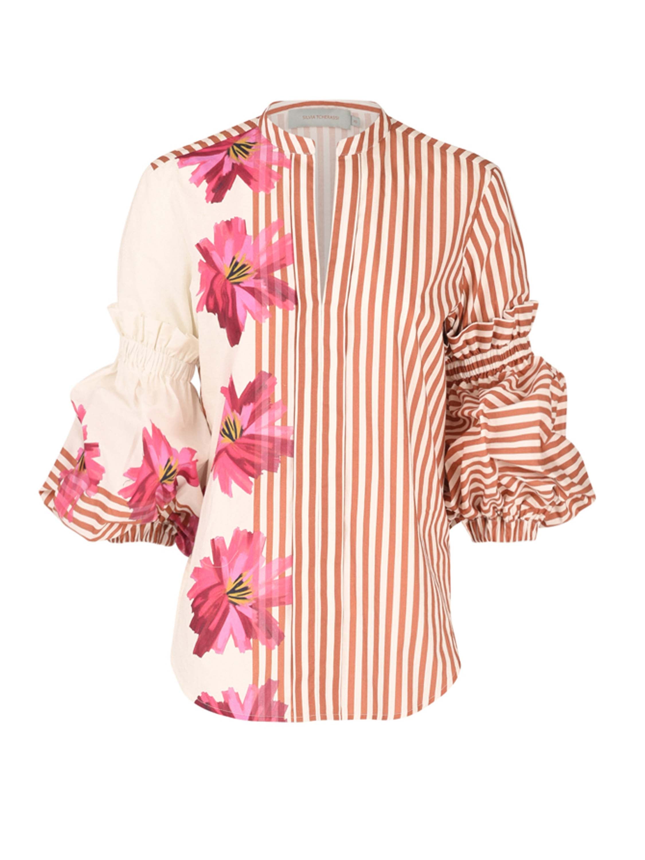 Kaye Blouse Magenta Floral Brushstroke Stripes