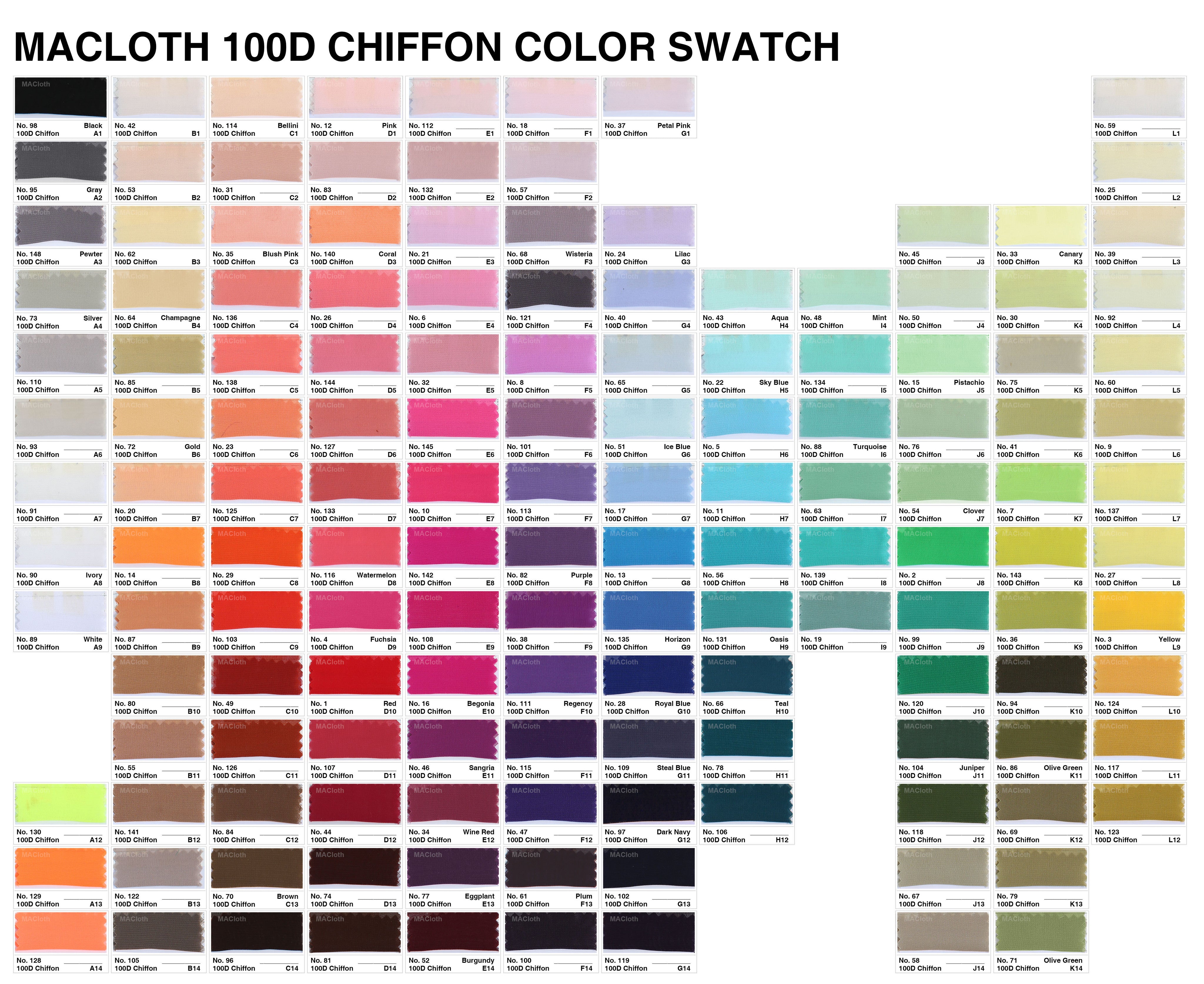 macloth 100D Chiffon Color Swatch