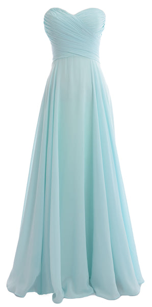 MACloth Elegant Strapless Chiffon Long Bridesmaid Dress Simple Prom Fo