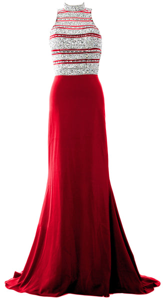 MACloth Women Crystal Beaded Mermaid Long Prom Dress Formal Evening Party Gown