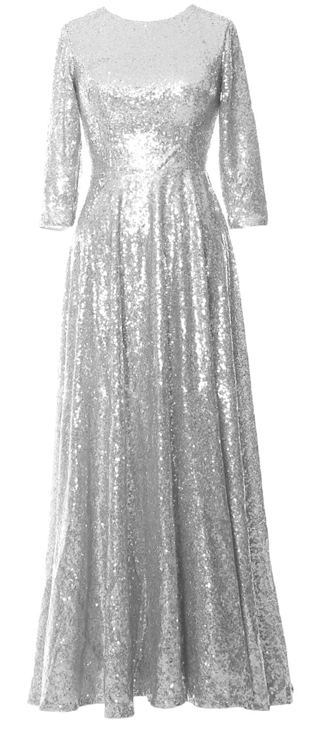 MACloth Women 3/4 Sleeves Sequin Evening Gown Vintage Mother of The Br