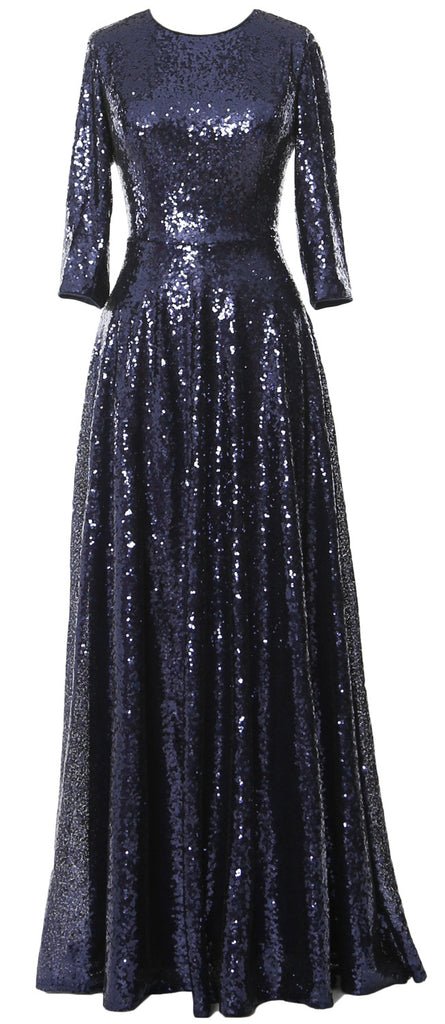 MACloth Women 3/4 Sleeves Sequin Evening Gown Vintage Mother of The Br