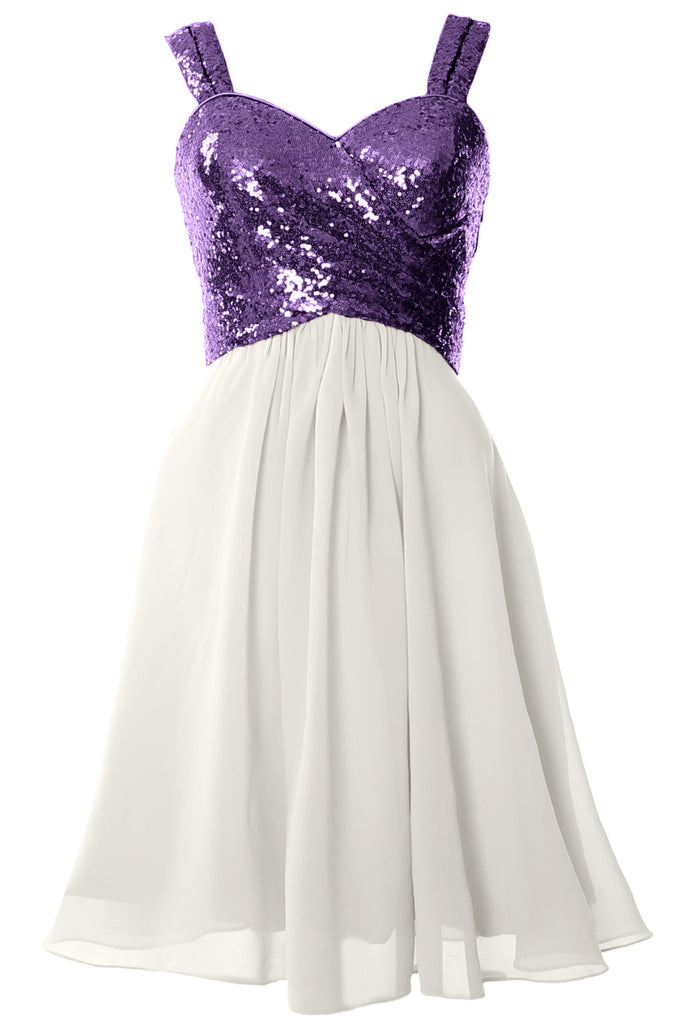 MACloth Gorgeous Sequin Short Bridesmaid Dress Cowl Back Cocktail Form