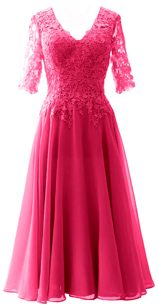 MACloth Women Lace Formal Evening Gown Half Sleeves Mother of The Brid