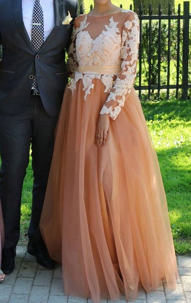 peach long gown for wedding