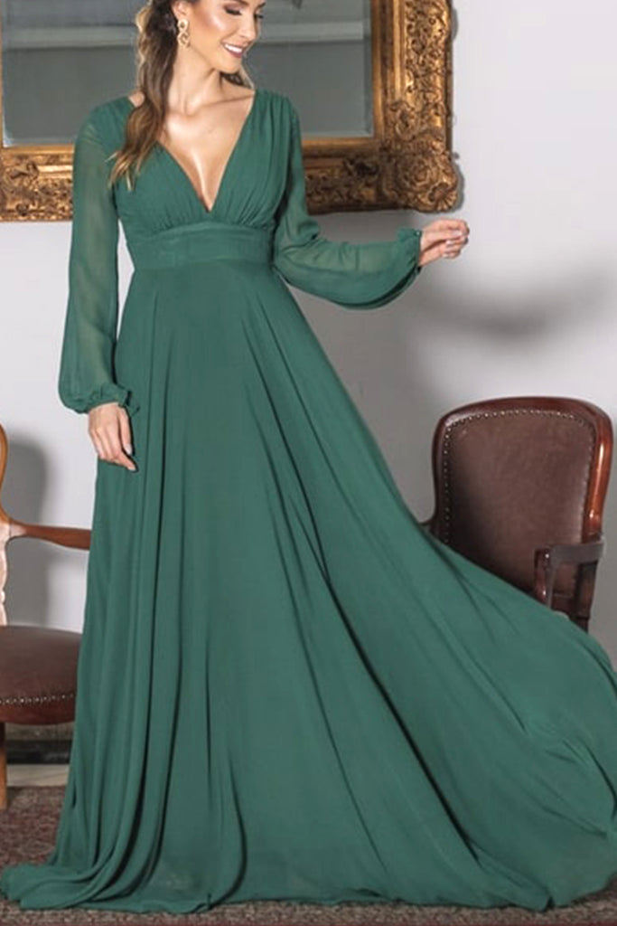 long sleeve long green dress