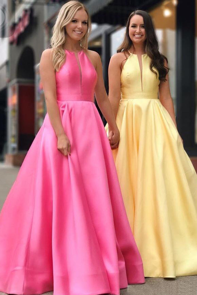 pink and yellow prom dress