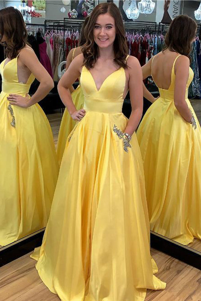 yellow prom dress with pockets
