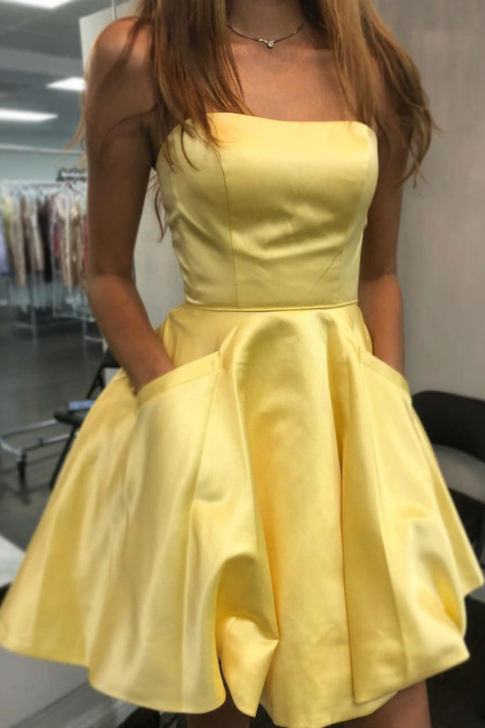 yellow short prom dress