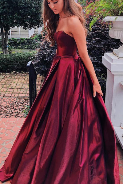 MACloth Strapless Sweetheart Ball Gown Prom Dress Burgundy Formal Even