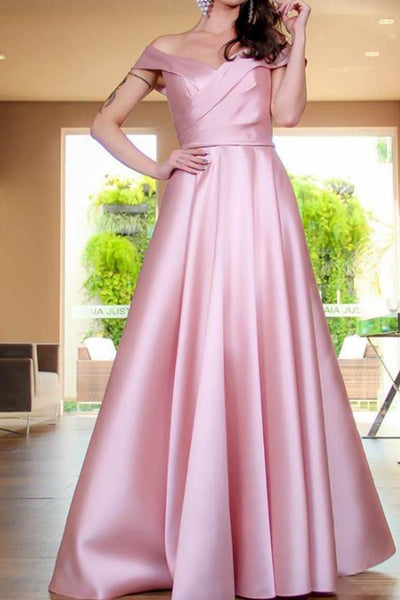 MACloth Off the Shoulder Satin Long Prom Dress Elegant Formal Evening