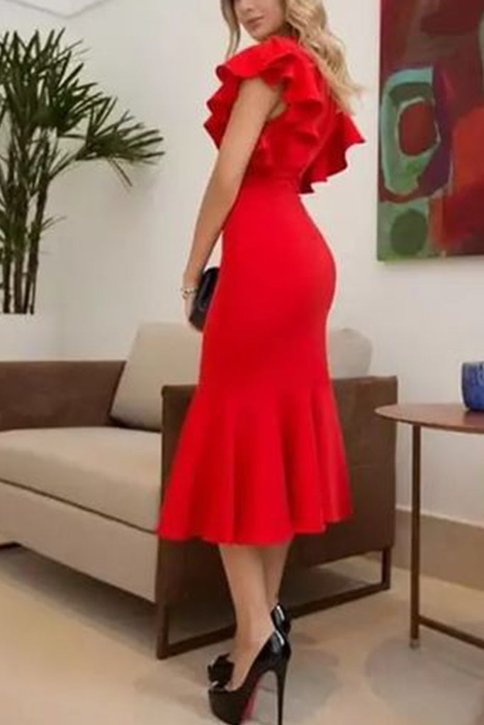 red midi cocktail dress