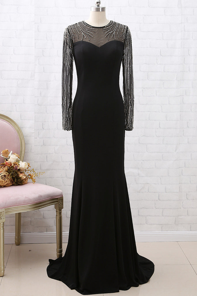 black maxi evening dress with sleeves