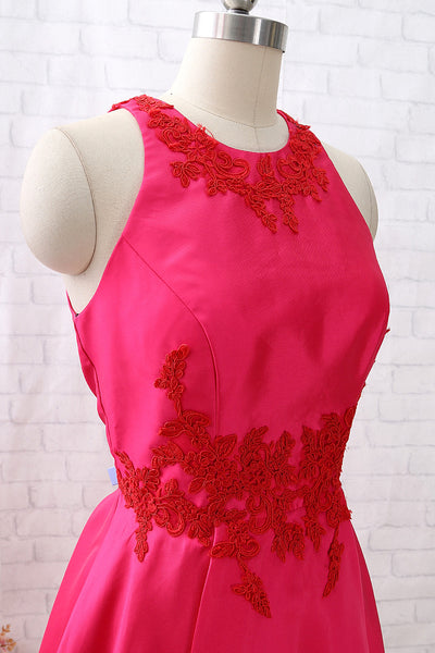 Macloth Straps O Neck Tea Length Hot Pink Cocktail Dress Short Prom Ho 9197