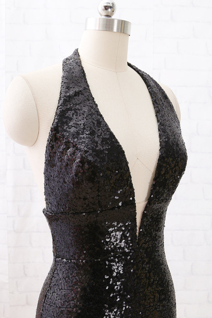 black sparkly v neck dress