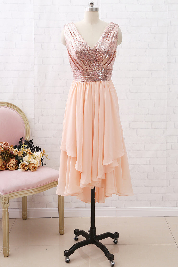 high low rose gold dress