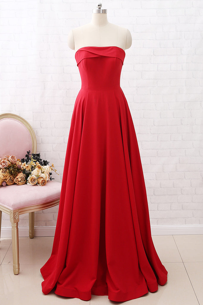 red strapless formal gown