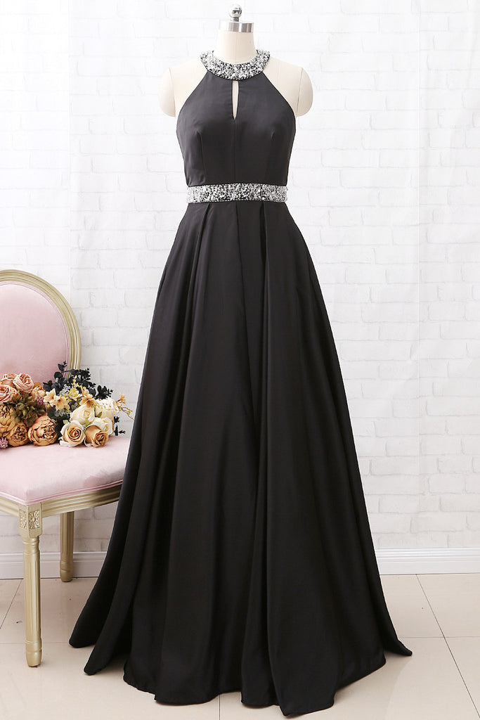 Macloth Halter O Neck With Beaded Long Prom Dress Black Formal Evening 1653