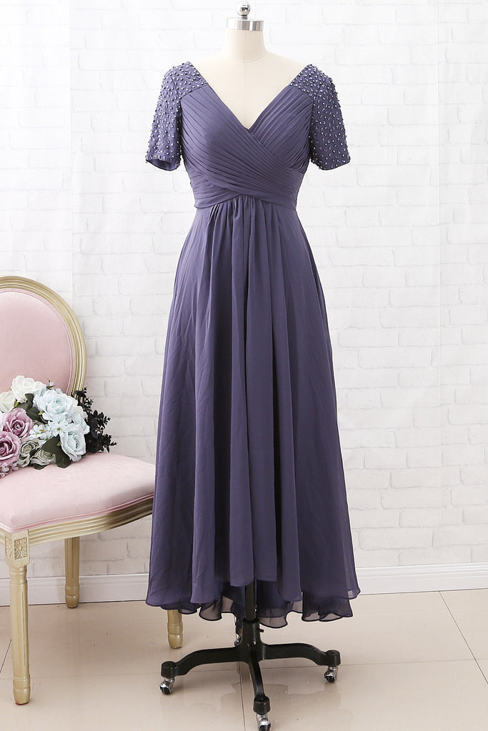 steel blue mother of bride dress