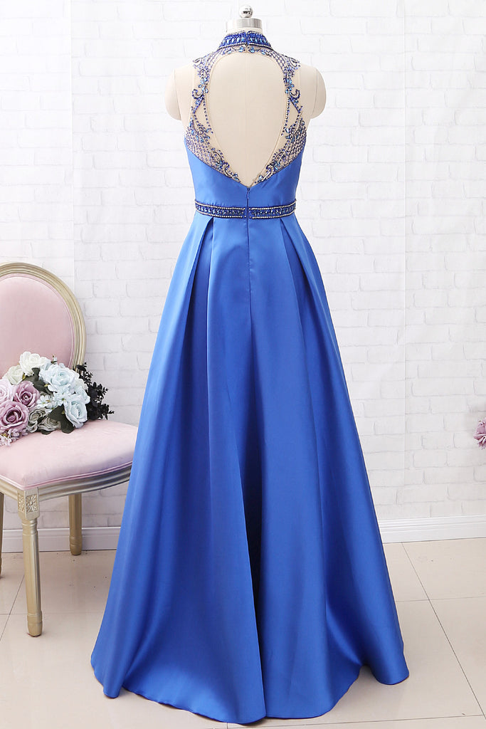 blue maxi prom dress