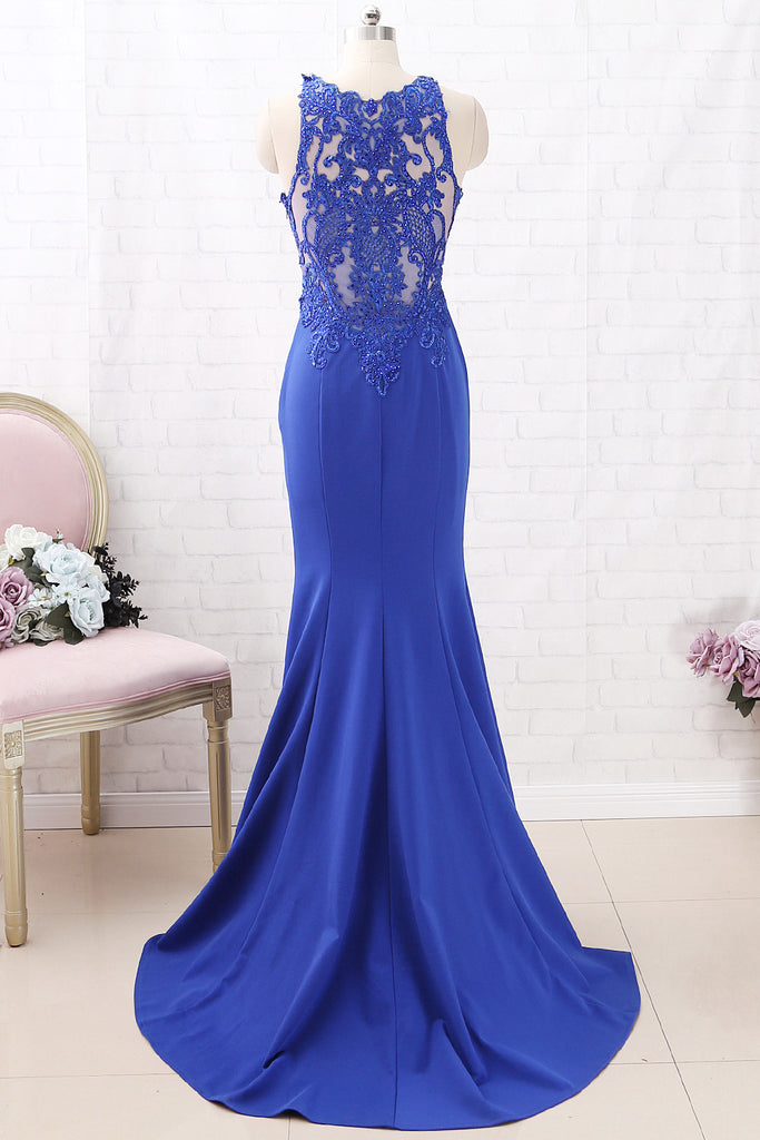 Macloth Mermaid O Neck Jersey Maxi Prom Dress Royal Blue Formal Evenin 4501