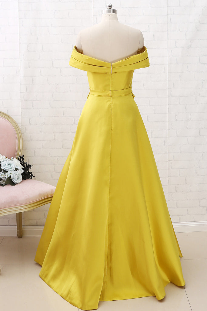 Macloth Off The Shoulder A Line Long Prom Dress Yellow Formal Evening 7269