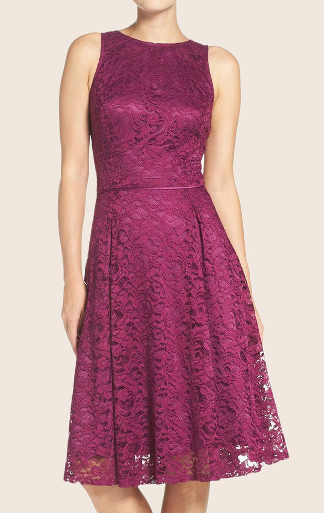 MACloth O Neck A Line Lace Cocktail Dress Purple Short Bridesmaid Dres