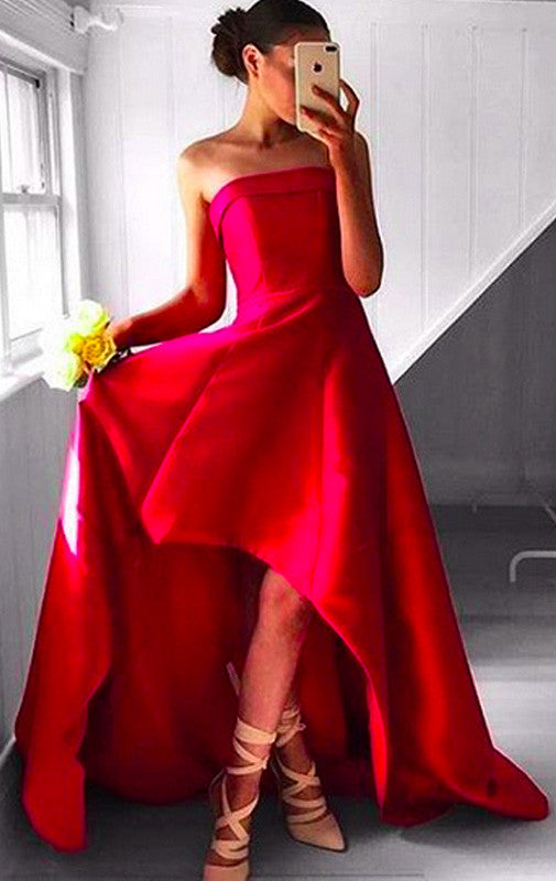 strapless high low gown