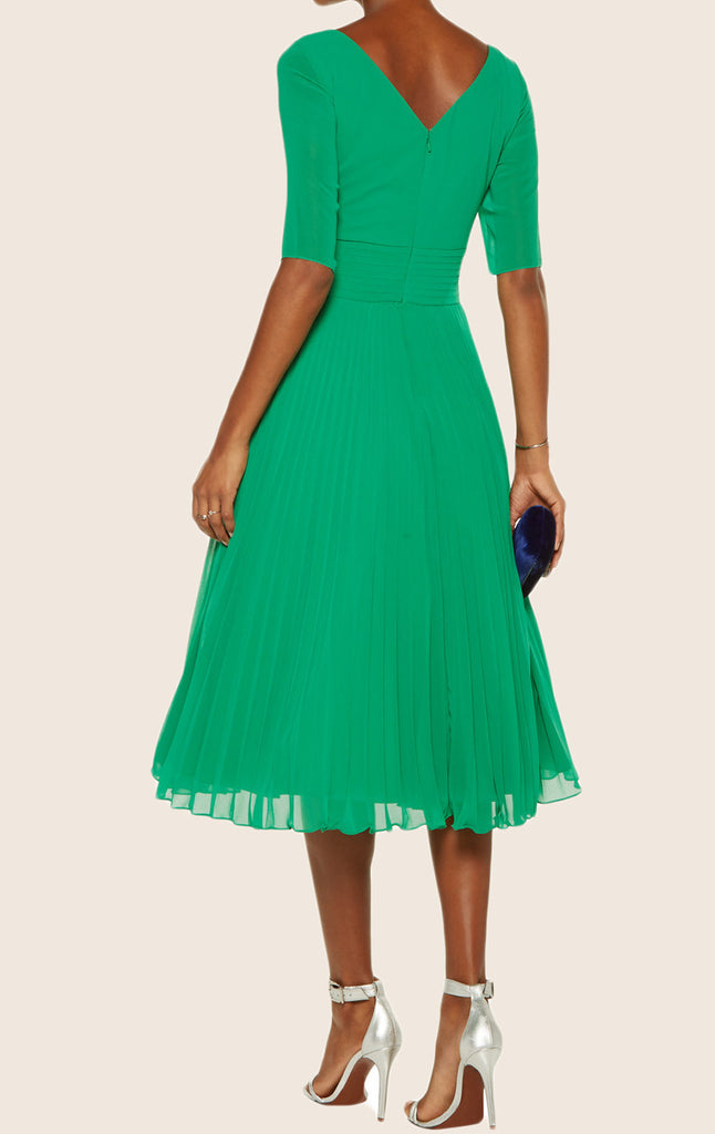 MACloth Half Sleeves Sweetheart Chiffon Cocktail Dress Green Midi Moth