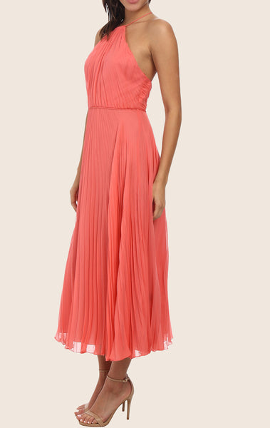 Macloth Halter Tea Length Chiffon Cocktail Dress Midi Formal Gown 3471