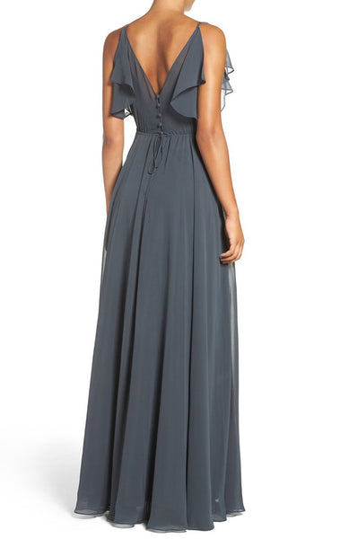 MACloth Straps V Neck Chiffon Long Prom Dress Gray Evening Formal Gown