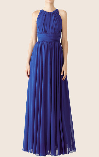 MACloth Straps O Neck Chiffon Long Prom Dress Royal Blue Formal Gown