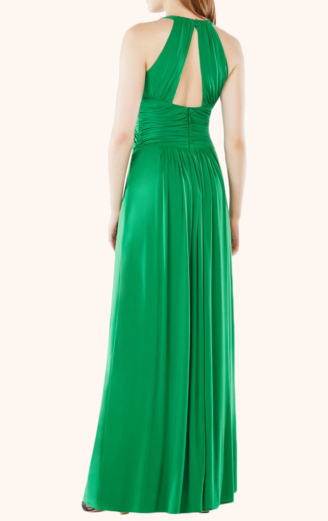 MACloth Halter O Neck Chiffon Long Prom Dress Green Formal Party Gown