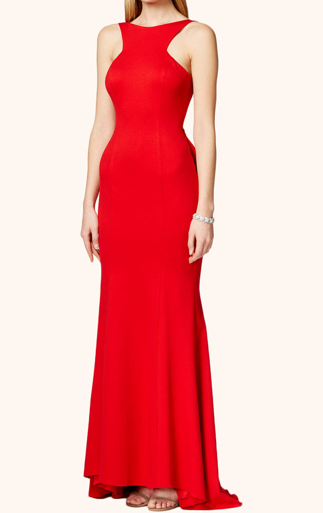 MACloth Halter O Neck Jersey Long Prom Dress Red Formal Gown