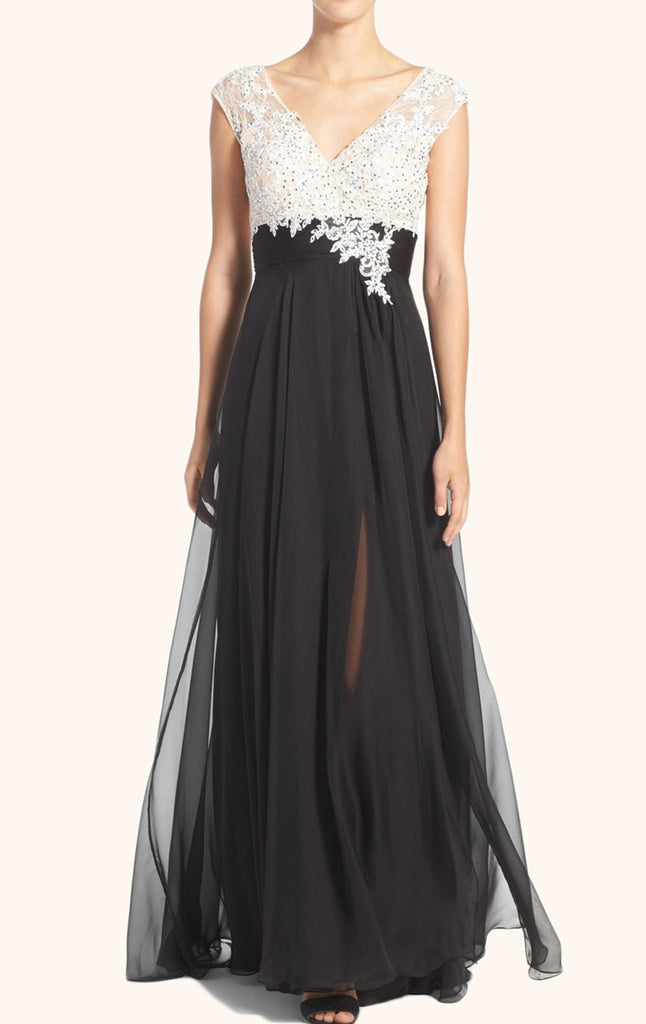 Macloth Straps V Neck Lace Chiffon Evening Gown Black Mother Of The Br 5820