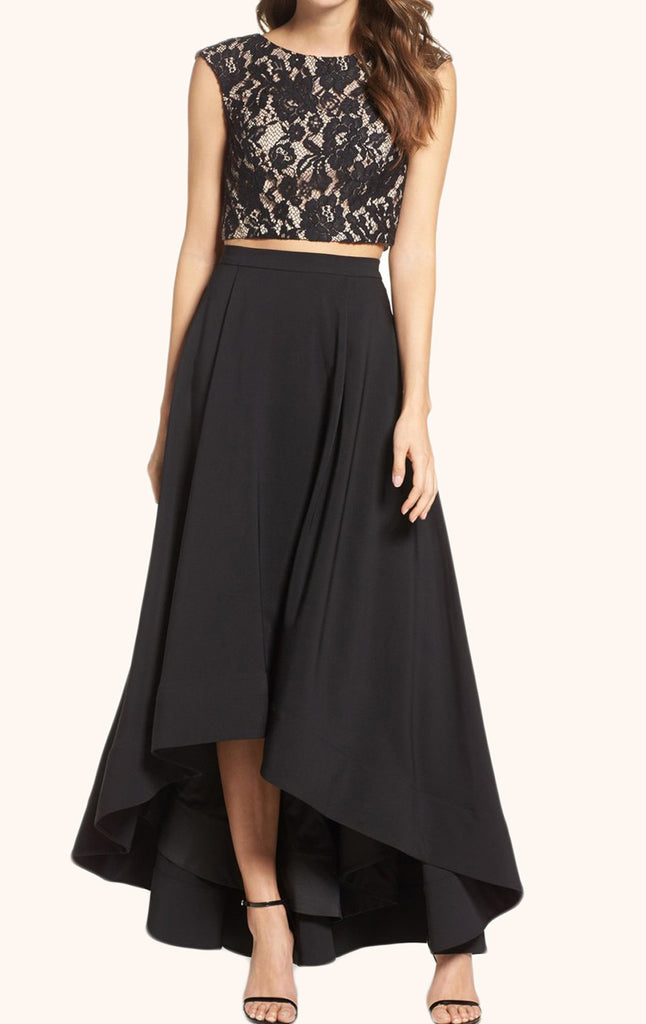 MACloth Two Piece Black High Low Prom Gown Cocktail Party Dress