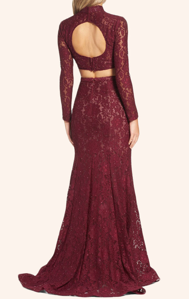 maroon long sleeve gown