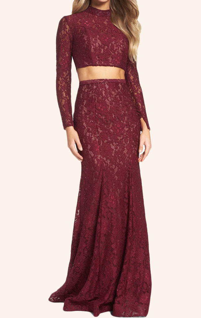 long burgundy dress with sleeves