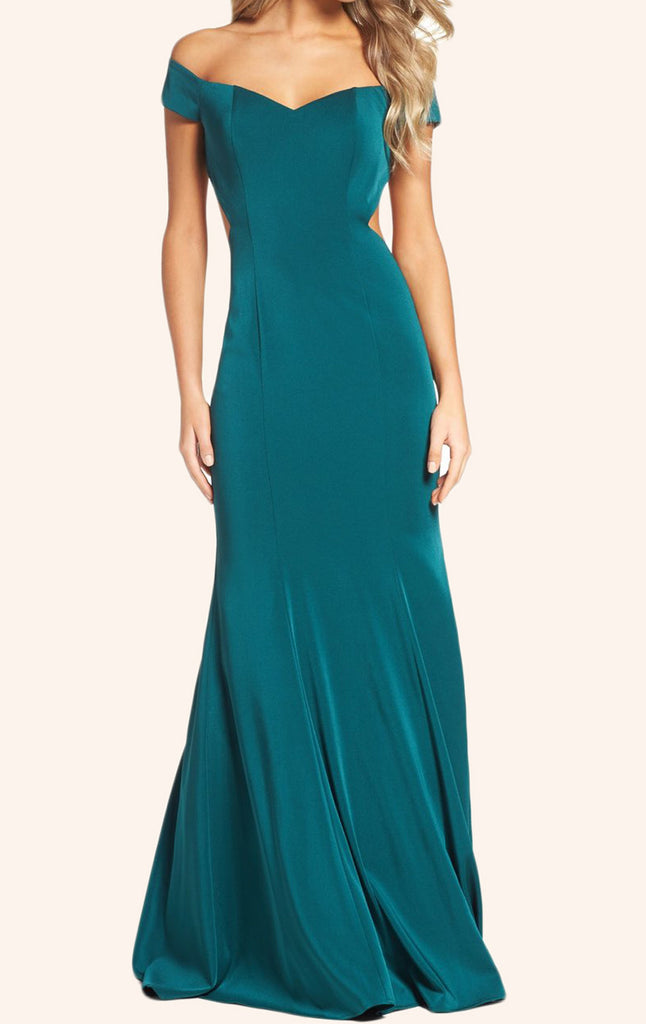 MACloth Off the Shoulder Mermaid Jersey Prom Dress Turquoise Formal Go