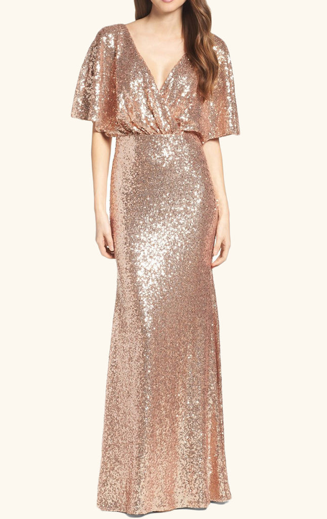 rose gold evening dresses with sleeves