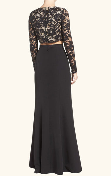 MACloth Long Sleeves Two Piece Lace Long Prom Dress Black Formal Eveni
