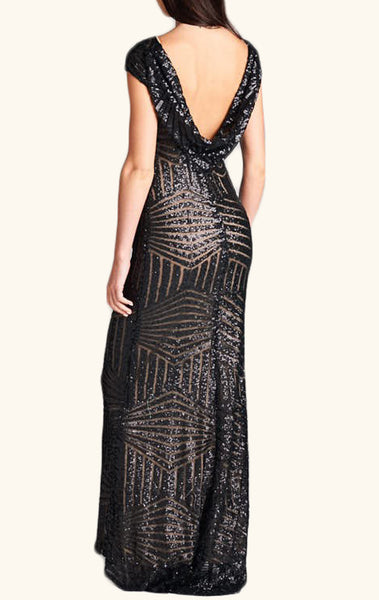 Macloth Cap Sleeves Sequin Long Bridesmaid Dress Black Rose Gold Form 0521